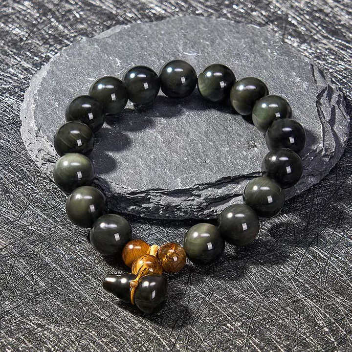 Buddha Stones Rainbow Obsidian Gourd Protection Vintage Chinese Bracelet - image 18