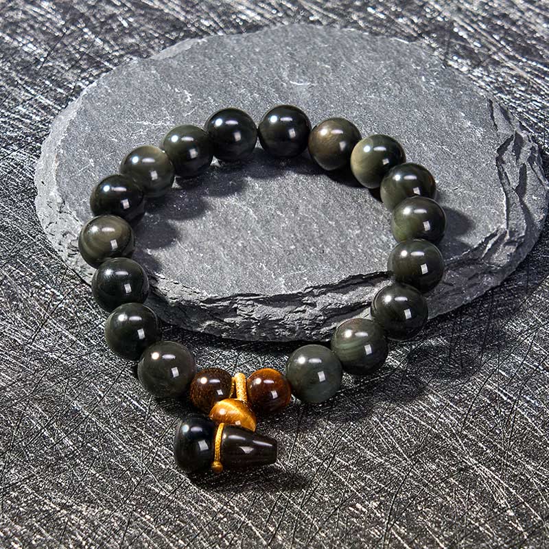 Buddha Stones Rainbow Obsidian Gourd Protection Vintage Chinese Bracelet - image 12