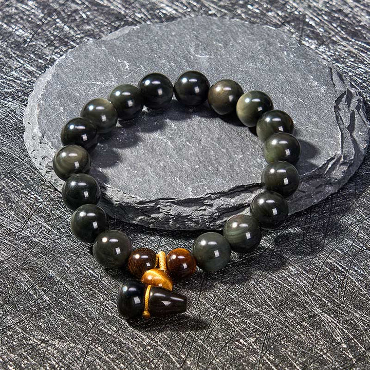 Buddha Stones Rainbow Obsidian Gourd Protection Vintage Chinese Bracelet - image 12