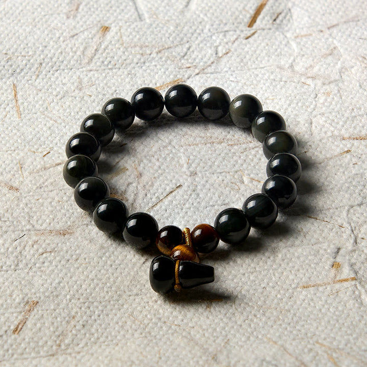 Buddha Stones Rainbow Obsidian Gourd Protection Vintage Chinese Bracelet - image 13