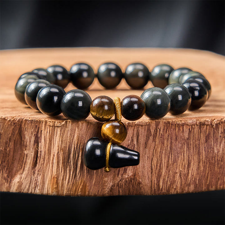 Buddha Stones Rainbow Obsidian Gourd Protection Vintage Chinese Bracelet - 10mm Rainbow Obsidian(Color Shifts in Light) - image 10