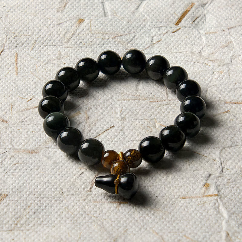 Buddha Stones Rainbow Obsidian Gourd Protection Vintage Chinese Bracelet - image 19