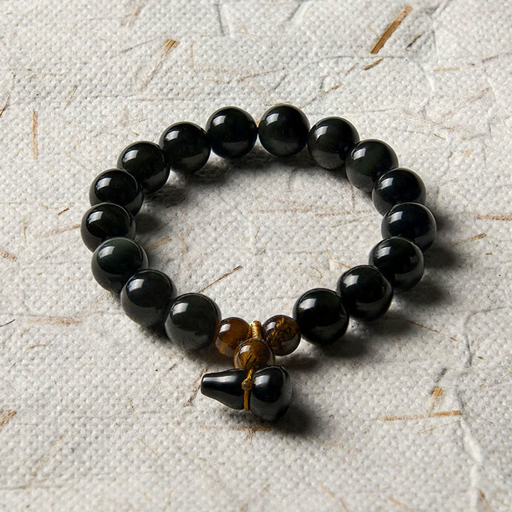 Buddha Stones Rainbow Obsidian Gourd Protection Vintage Chinese Bracelet - image 19