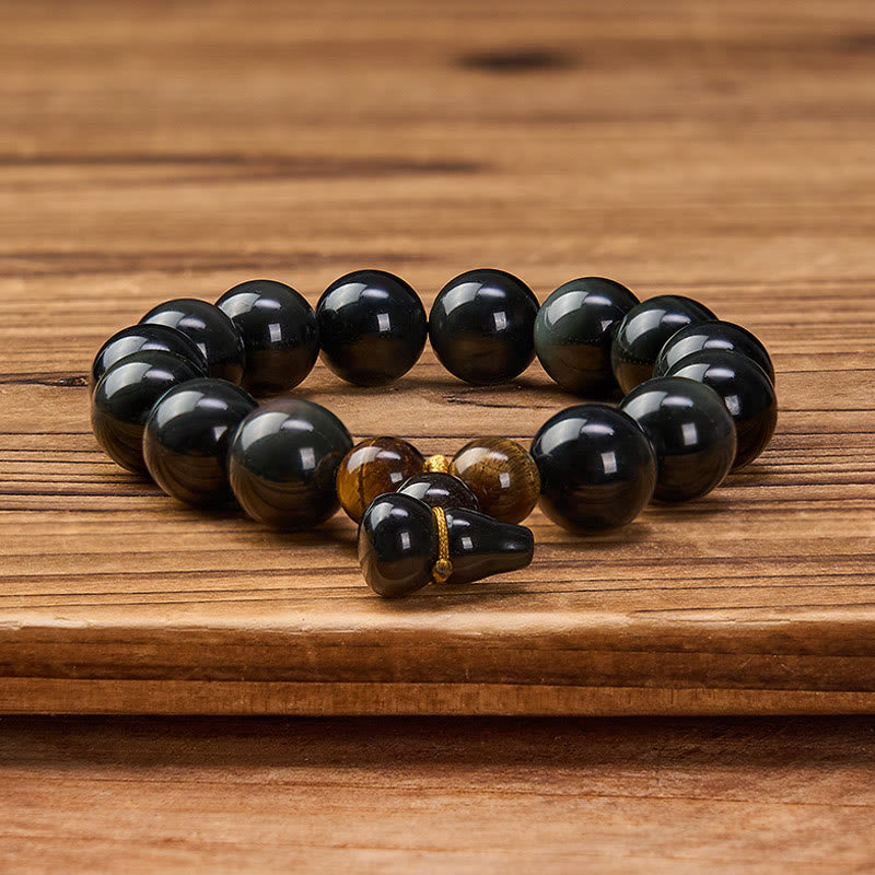 Buddha Stones Rainbow Obsidian Gourd Protection Vintage Chinese Bracelet - image 23