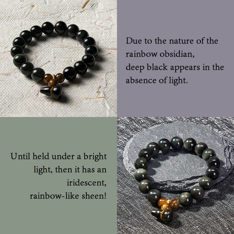 Buddha Stones Rainbow Obsidian Gourd Protection Vintage Chinese Bracelet - image 4