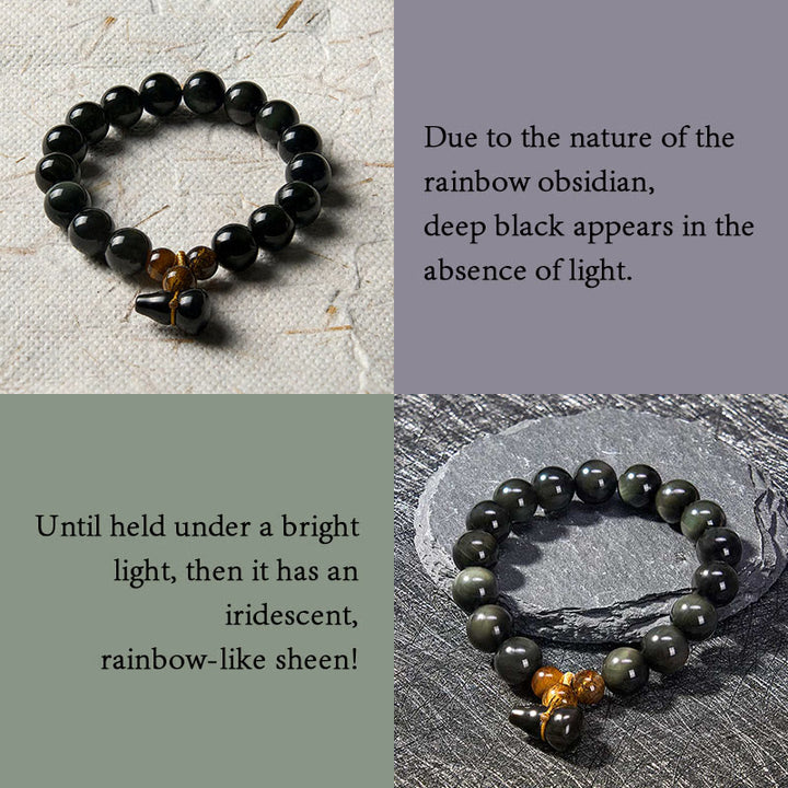 Buddha Stones Rainbow Obsidian Gourd Protection Vintage Chinese Bracelet - image 4