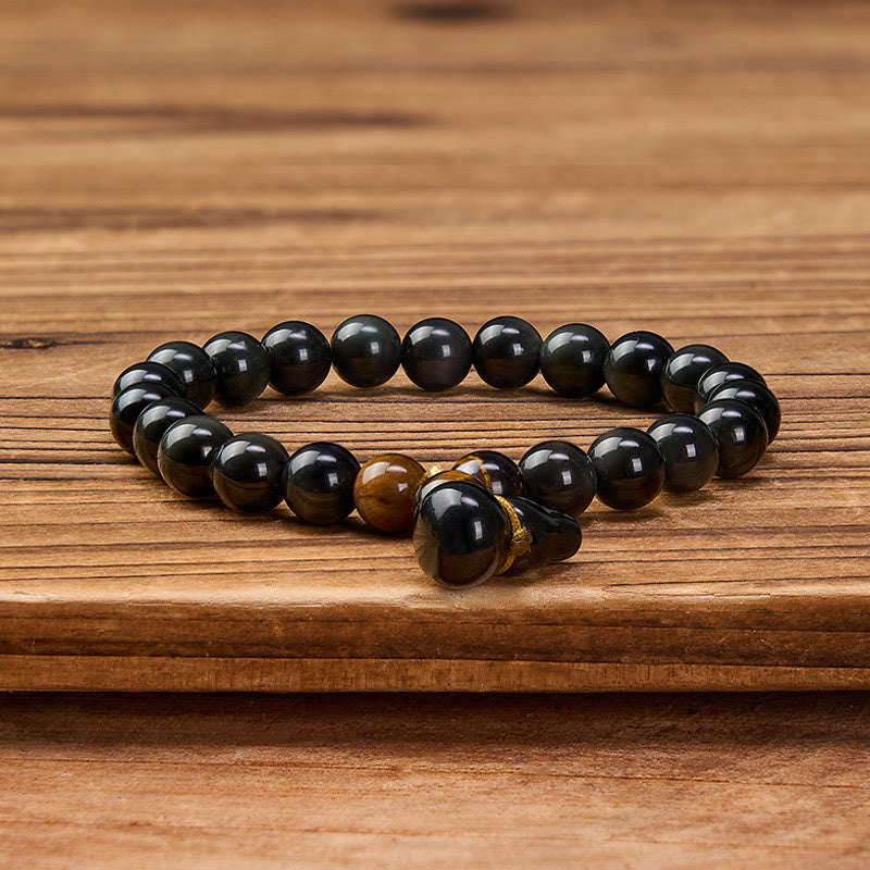 Buddha Stones Rainbow Obsidian Gourd Protection Vintage Chinese Bracelet - image 2