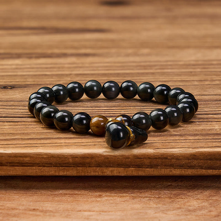 Buddha Stones Rainbow Obsidian Gourd Protection Vintage Chinese Bracelet - image 2
