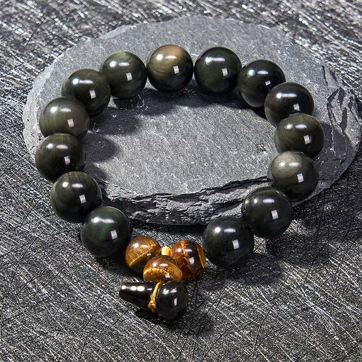 Buddha Stones Rainbow Obsidian Gourd Protection Vintage Chinese Bracelet - image 24