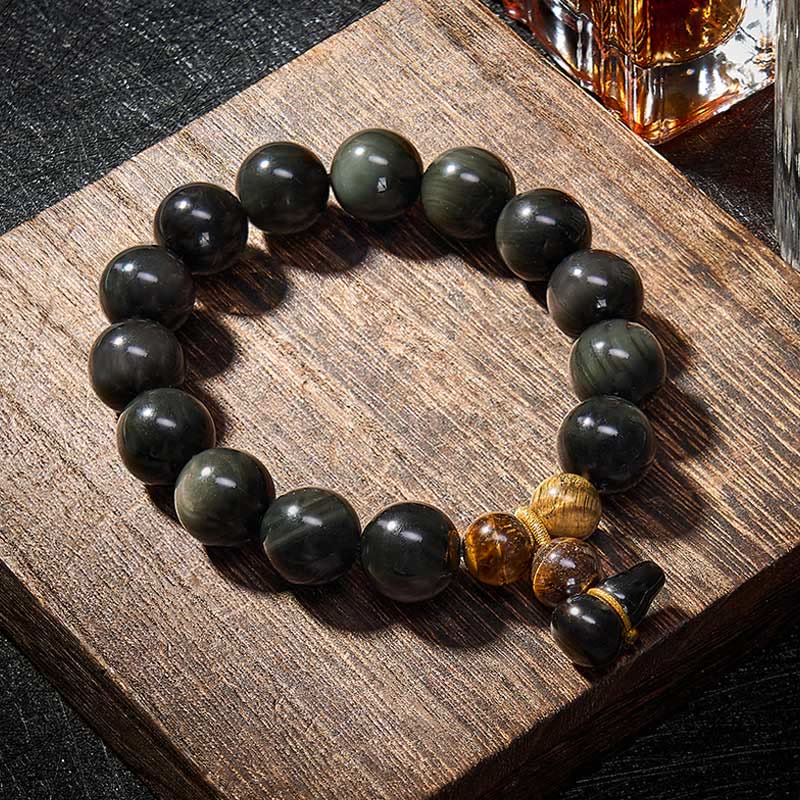 Buddha Stones Rainbow Obsidian Gourd Protection Vintage Chinese Bracelet - image 27