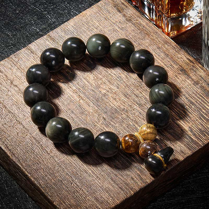 Buddha Stones Rainbow Obsidian Gourd Protection Vintage Chinese Bracelet - image 27