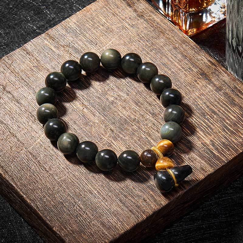 Buddha Stones Rainbow Obsidian Gourd Protection Vintage Chinese Bracelet - image 14