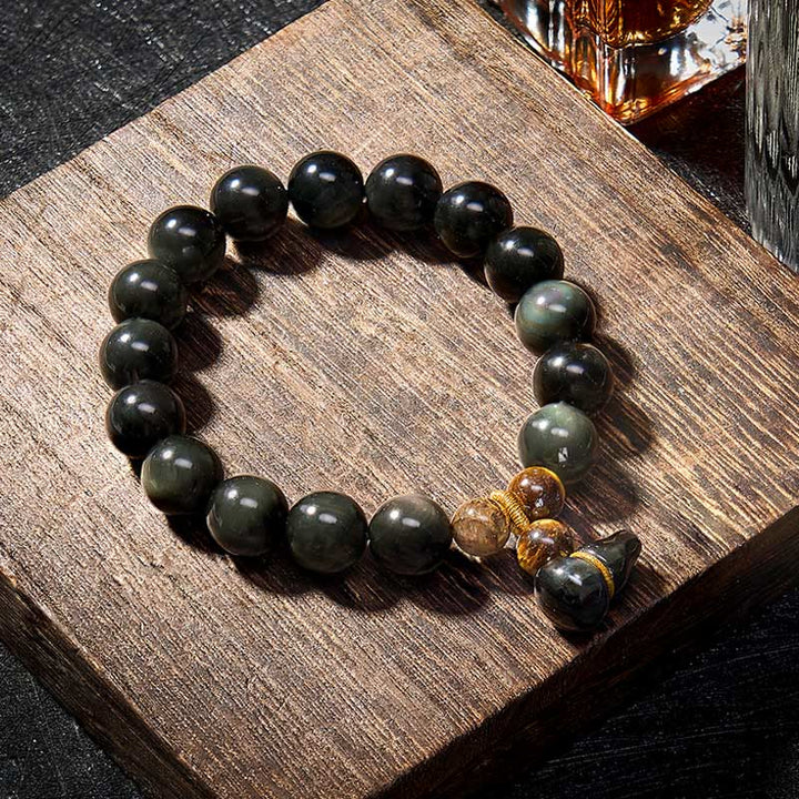 Buddha Stones Rainbow Obsidian Gourd Protection Vintage Chinese Bracelet - image 20