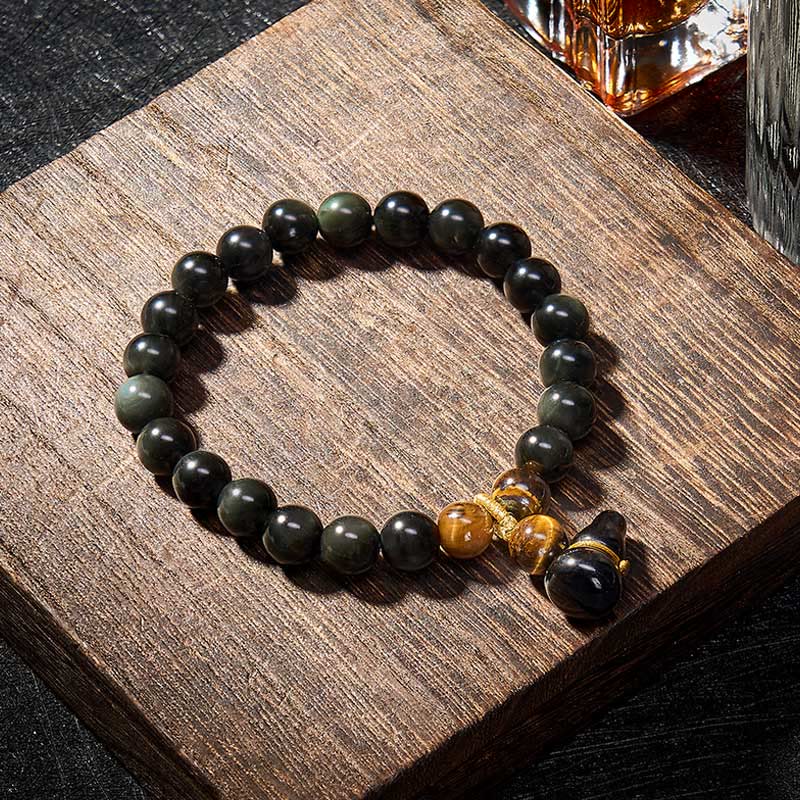 Buddha Stones Rainbow Obsidian Gourd Protection Vintage Chinese Bracelet - image 8