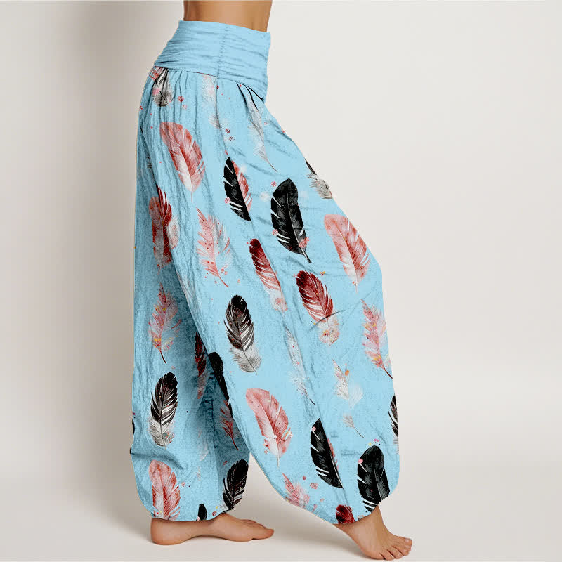 Buddha Stones Pure Cotton Feather Pattern Women's Elastic Waist Harem Pants - image 9