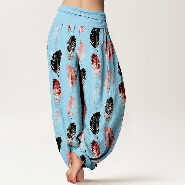 Buddha Stones Pure Cotton Feather Pattern Women's Elastic Waist Harem Pants - image 10