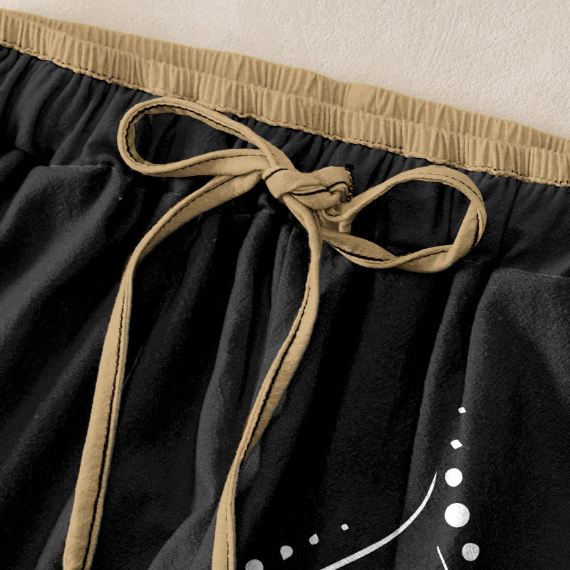Buddha Stones Pure Cotton Lotus OM Pattern Women's Elastic Waist Pants With Pockets - image 1