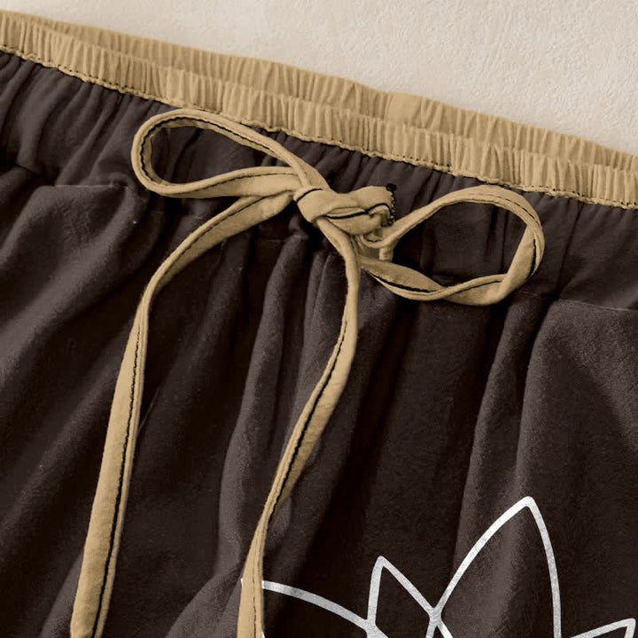 Buddha Stones Pure Cotton Zen Lotus Pattern Women's Elastic Waist Pants With Pockets - image 1