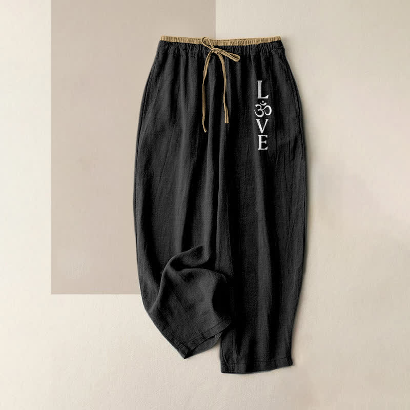 Buddha Stones Pure Cotton Love OM Pattern Women's Elastic Waist Pants With Pockets - Black - US16，UK/AU20，EU48 (3XL) - image 4