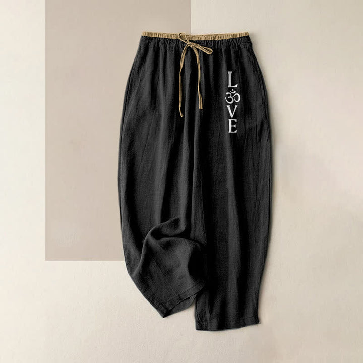 Buddha Stones Pure Cotton Love OM Pattern Women's Elastic Waist Pants With Pockets - Black - US16，UK/AU20，EU48 (3XL) - image 4