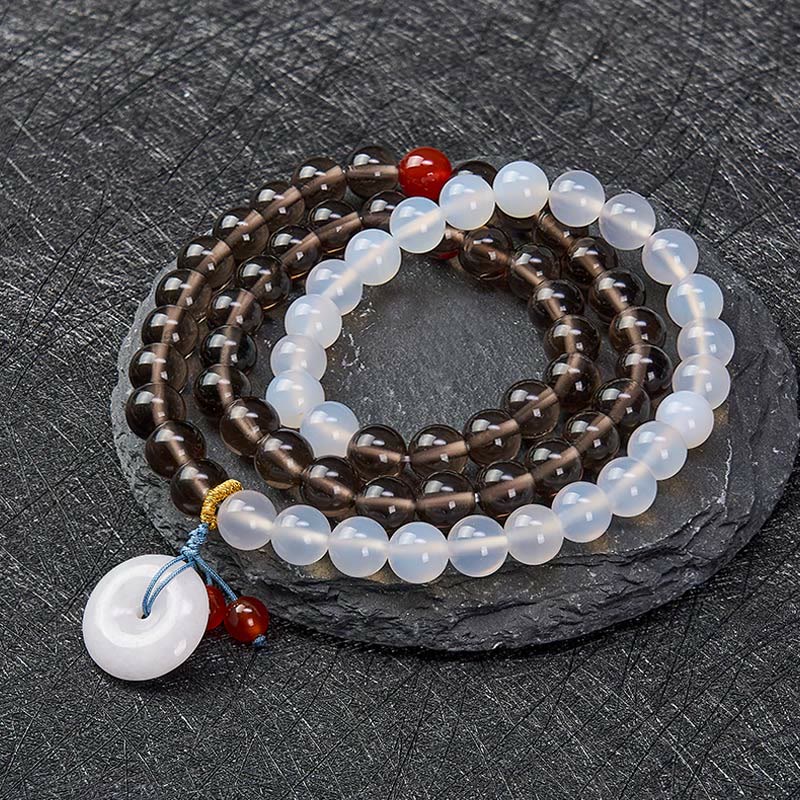 Buddha Stones Ice Obsidian And White Chalcedony Peace Buckle Serenity Multi Wrap Bracelet - image 1
