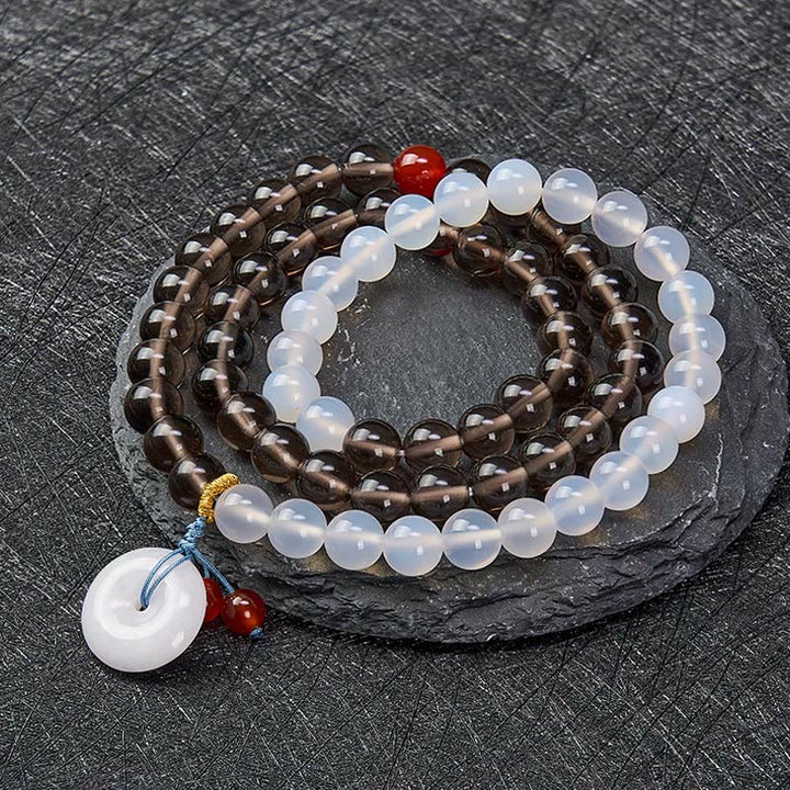 Buddha Stones Ice Obsidian And White Chalcedony Peace Buckle Serenity Multi Wrap Bracelet - image 1