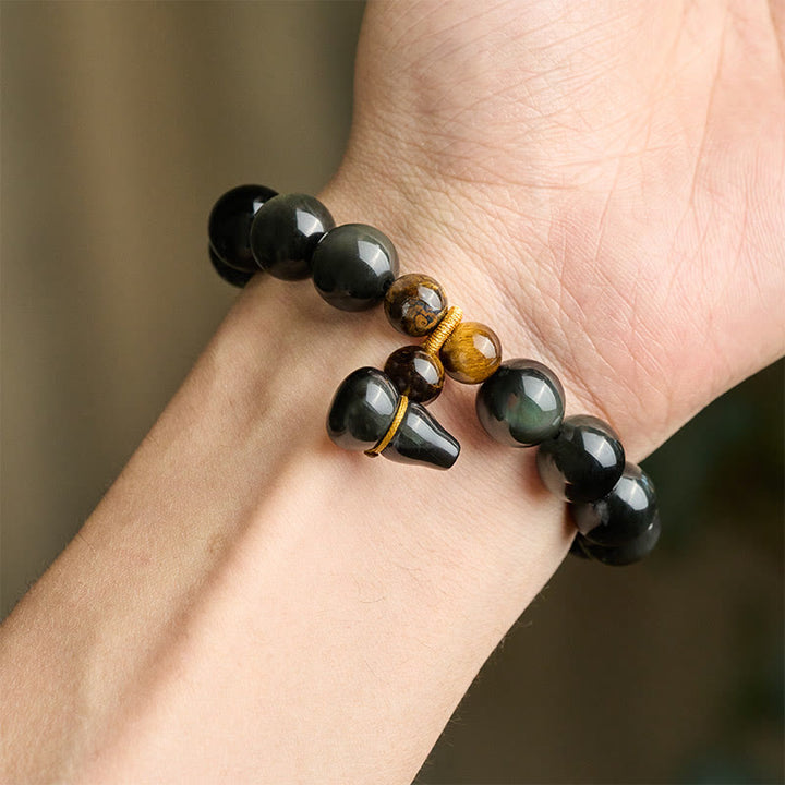 Buddha Stones Rainbow Obsidian Gourd Protection Vintage Chinese Bracelet - image 21