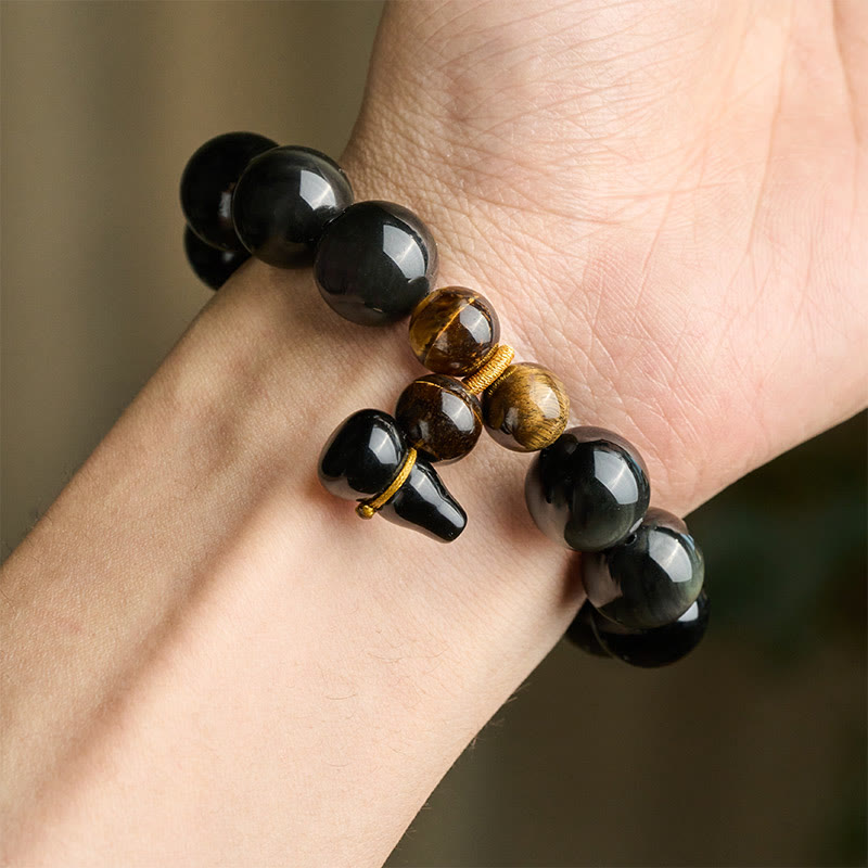 Buddha Stones Rainbow Obsidian Gourd Protection Vintage Chinese Bracelet - image 26