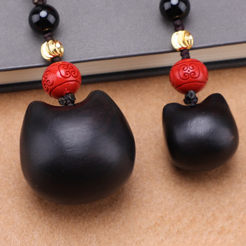 Buddha Stones Ebony Wood Cute Cat Grounding Hand Carved Peace Keychains - image 23