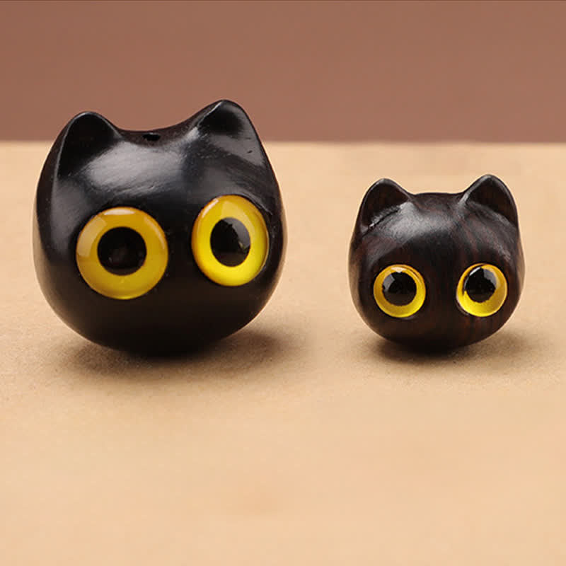 Buddha Stones Ebony Wood Cute Cat Grounding Hand Carved Peace Keychains - image 22