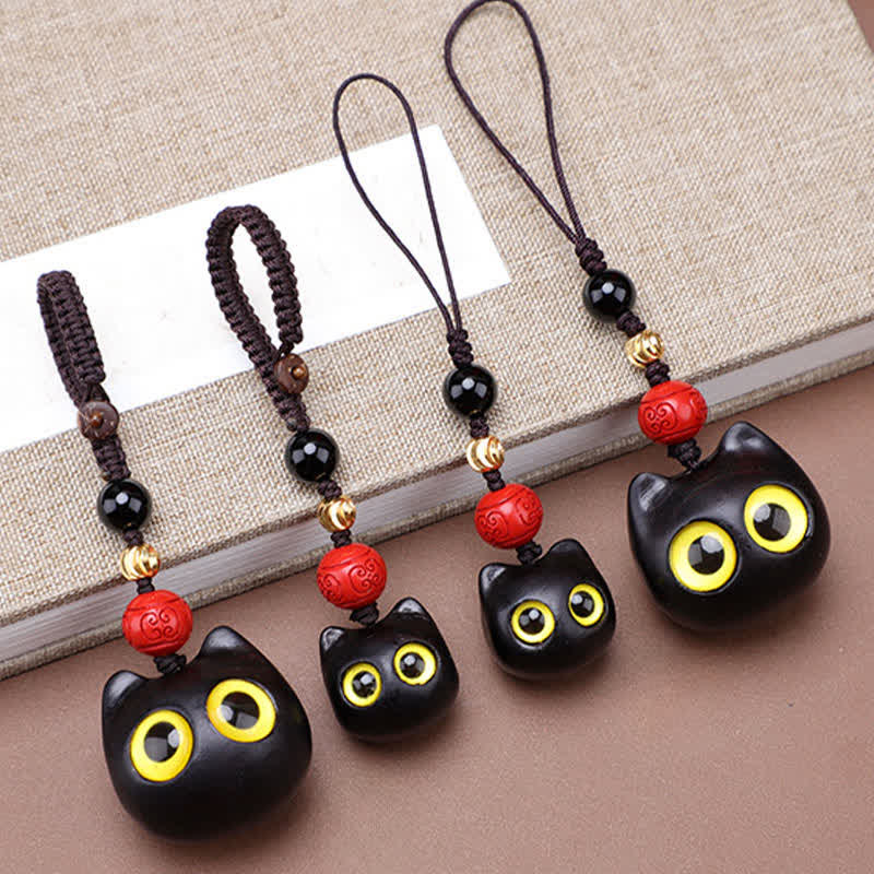 Buddha Stones Ebony Wood Cute Cat Grounding Hand Carved Peace Keychains - image 20