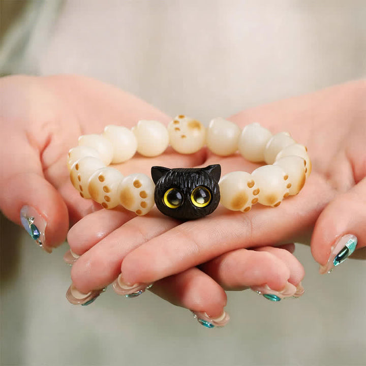 Buddha Stones Bodhi Seed Ebony Wood Cat Paw Purity Wisdom Bracelet - Cat - image 0