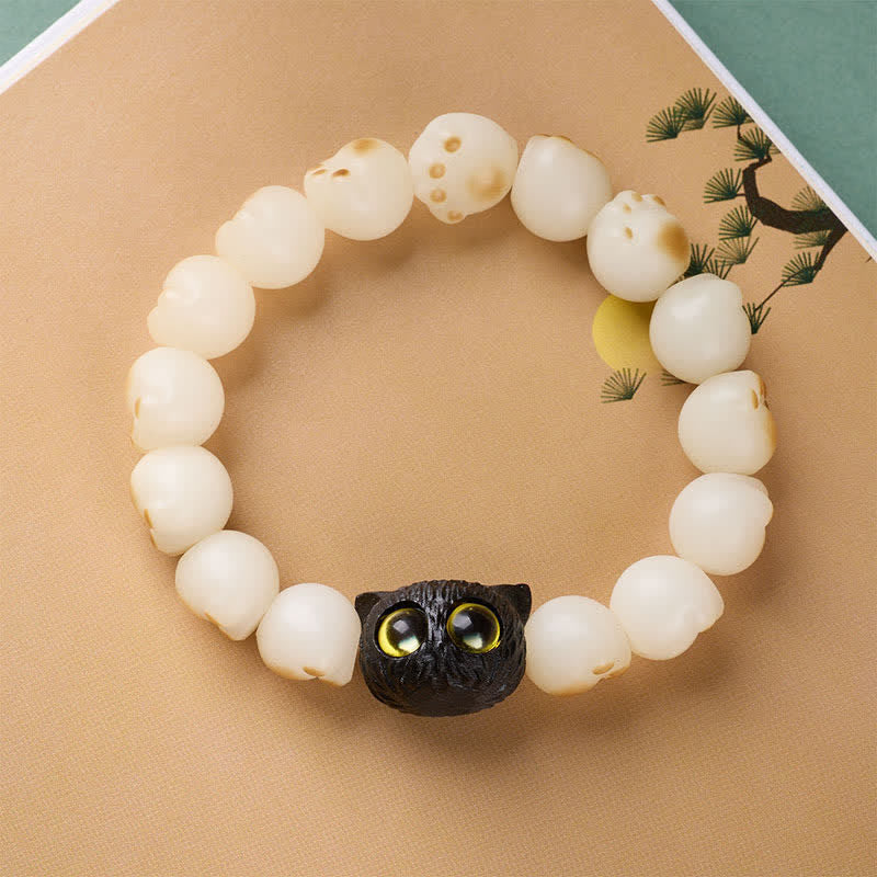 Buddha Stones Bodhi Seed Ebony Wood Cat Paw Purity Wisdom Bracelet - image 1