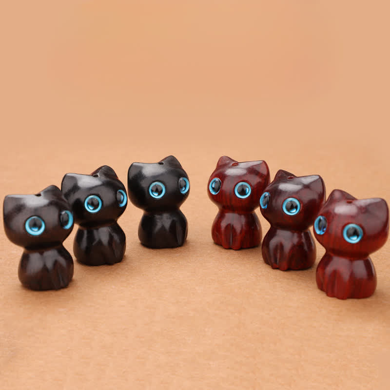 Buddha Stones Ebony Wood Red Sandalwood Cute Cat Calm Necklace - image 15
