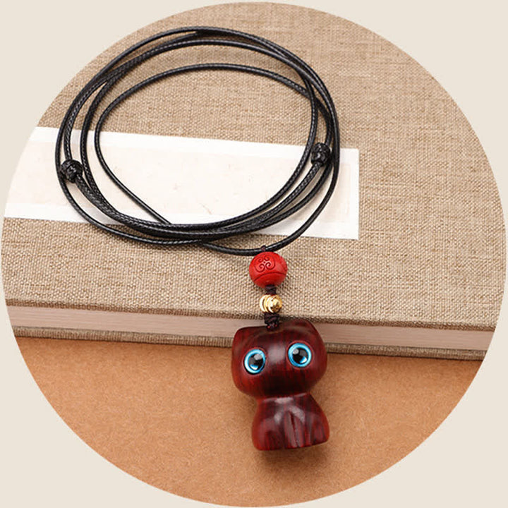 Buddha Stones Ebony Wood Red Sandalwood Cute Cat Calm Necklace - image 7