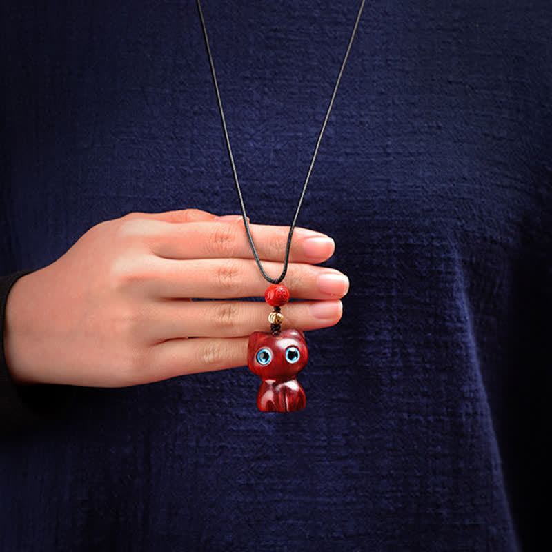 Buddha Stones Ebony Wood Red Sandalwood Cute Cat Calm Necklace - image 8