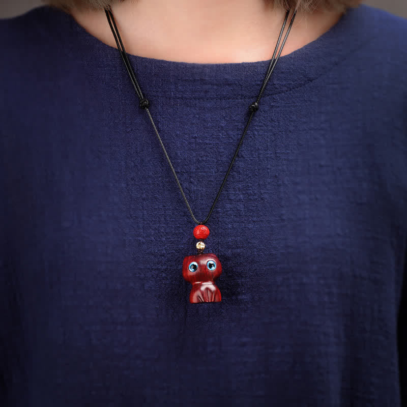 Buddha Stones Ebony Wood Red Sandalwood Cute Cat Calm Necklace - image 9