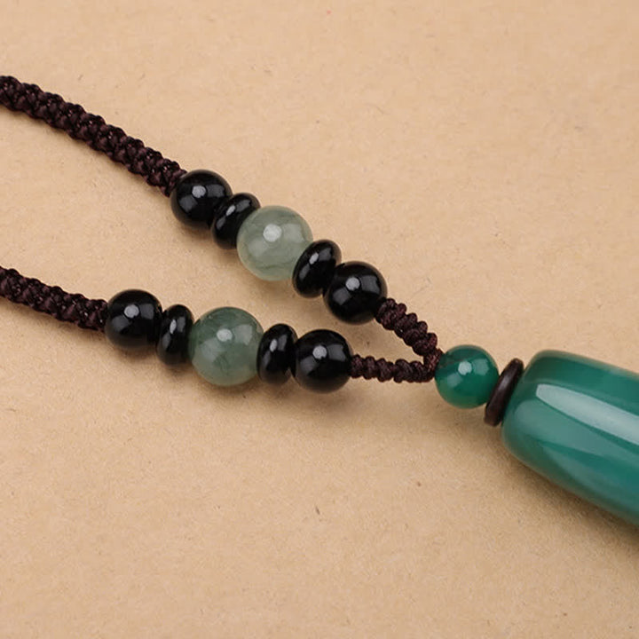 Buddha Stones Green Agate Red Agate Balance Braided Oval Pendant Necklace - image 4