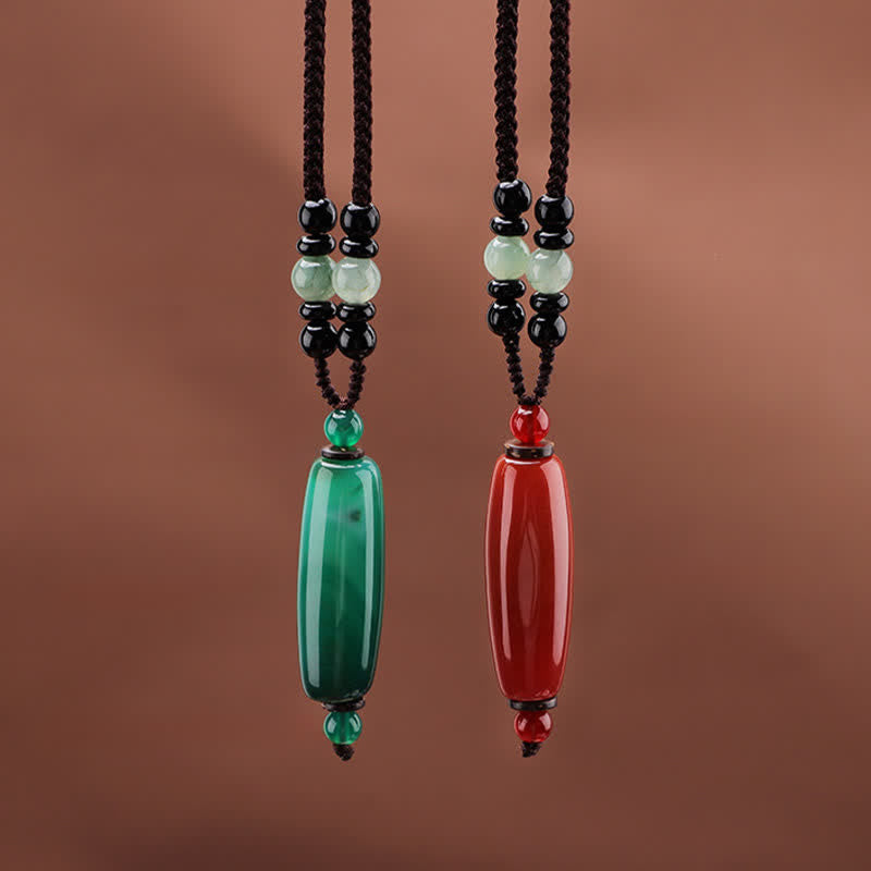 Buddha Stones Green Agate Red Agate Balance Braided Oval Pendant Necklace - image 13