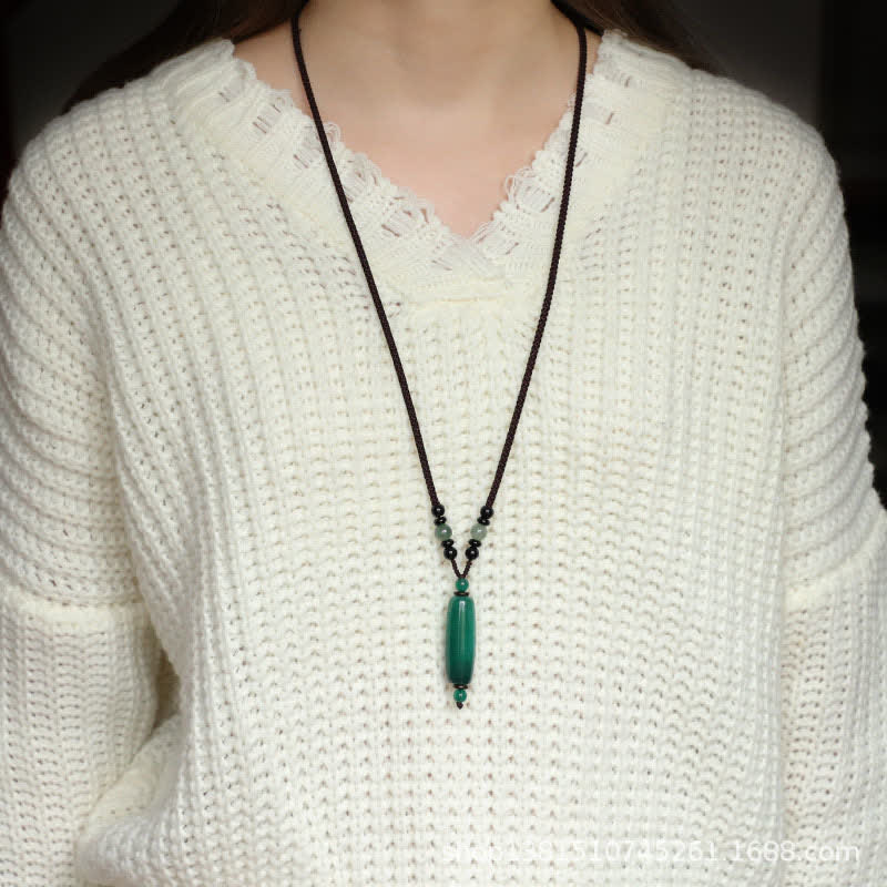Buddha Stones Green Agate Red Agate Balance Braided Oval Pendant Necklace - image 7