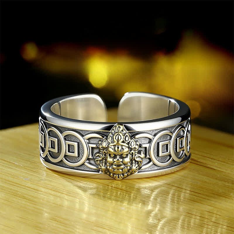 Buddha Stones Tibetan Copper Plated With Silver Yellow Jambhala Protection Ring - 18.1 mm-US 8 - image 0