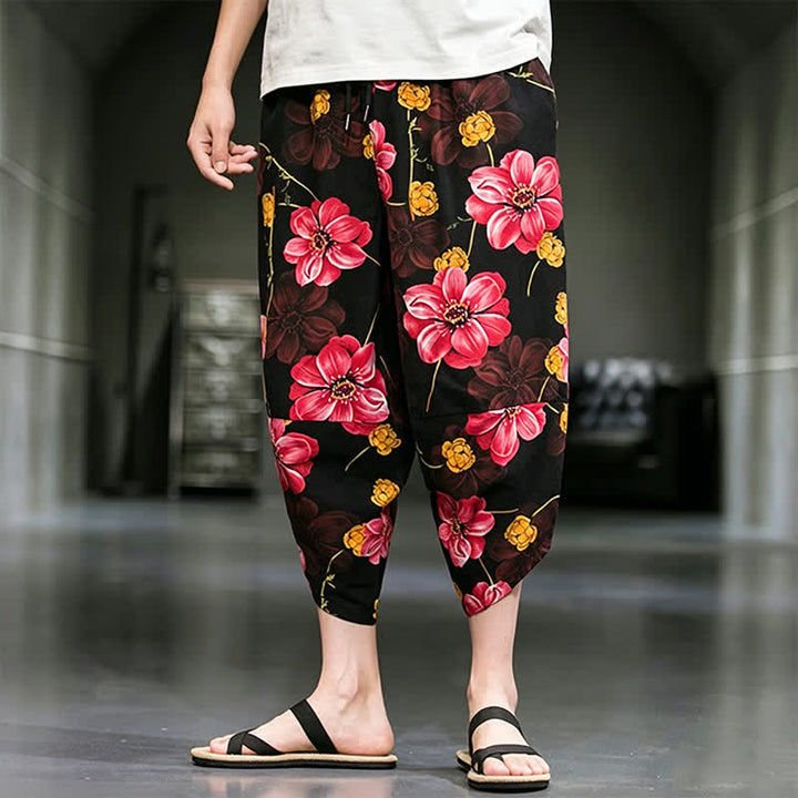Buddha Stones Summer Casual Boho Floral Capri Pants Men's Tapered Pants With Pockets - image 22