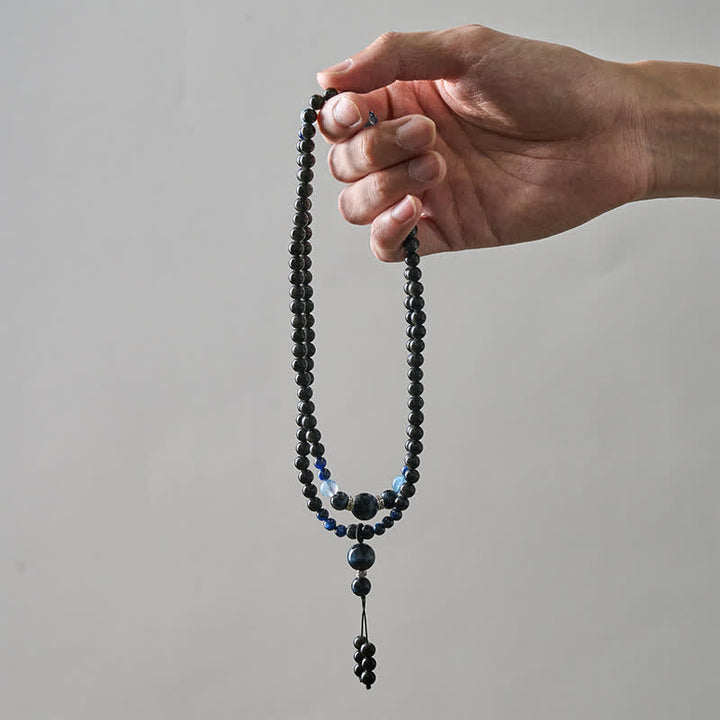 Buddha Stones Black Obsidian Protection Handcrafted Round Tassel 108 Bead Mala - image 6
