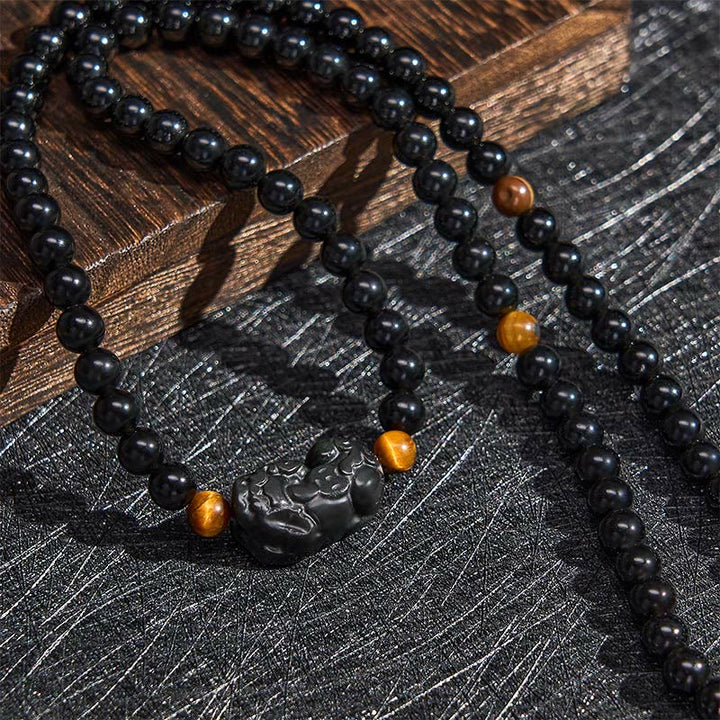 Buddha Stones PiXiu Rainbow Obsidian Black Obsidian Wealth Hand Carved Bead Bracelet - image 13