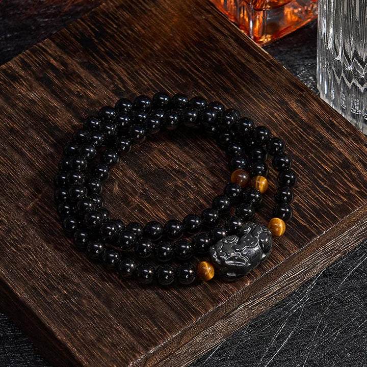 Buddha Stones PiXiu Rainbow Obsidian Black Obsidian Wealth Hand Carved Bead Bracelet - image 11