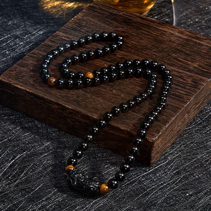 Buddha Stones PiXiu Rainbow Obsidian Black Obsidian Wealth Hand Carved Bead Bracelet - image 12