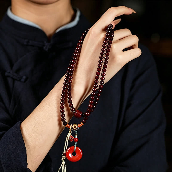 Buddha Stones Red Sandalwood Peace Buckle Protection Hand-Woven 108 Bead Mala - image 9