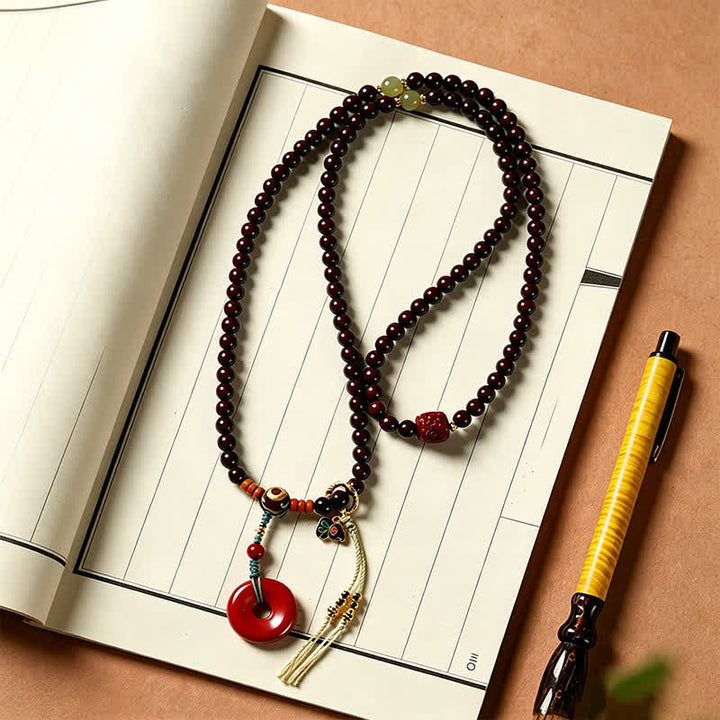 Buddha Stones Red Sandalwood Peace Buckle Protection Hand-Woven 108 Bead Mala - image 4