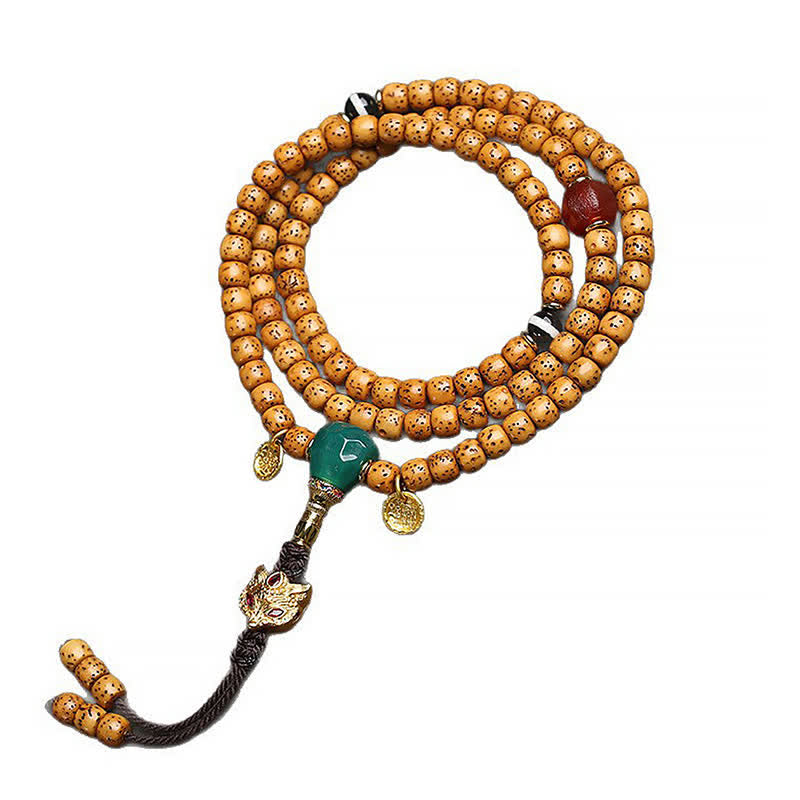 Buddha Stones Star Moon Bodhi Seed Fox Gourd Wisdom Tibetan Handmade 108 Bead Mala - image 1