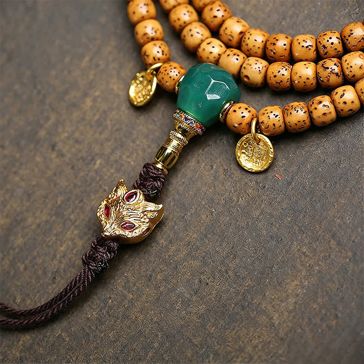 Buddha Stones Star Moon Bodhi Seed Fox Gourd Wisdom Tibetan Handmade 108 Bead Mala - image 2